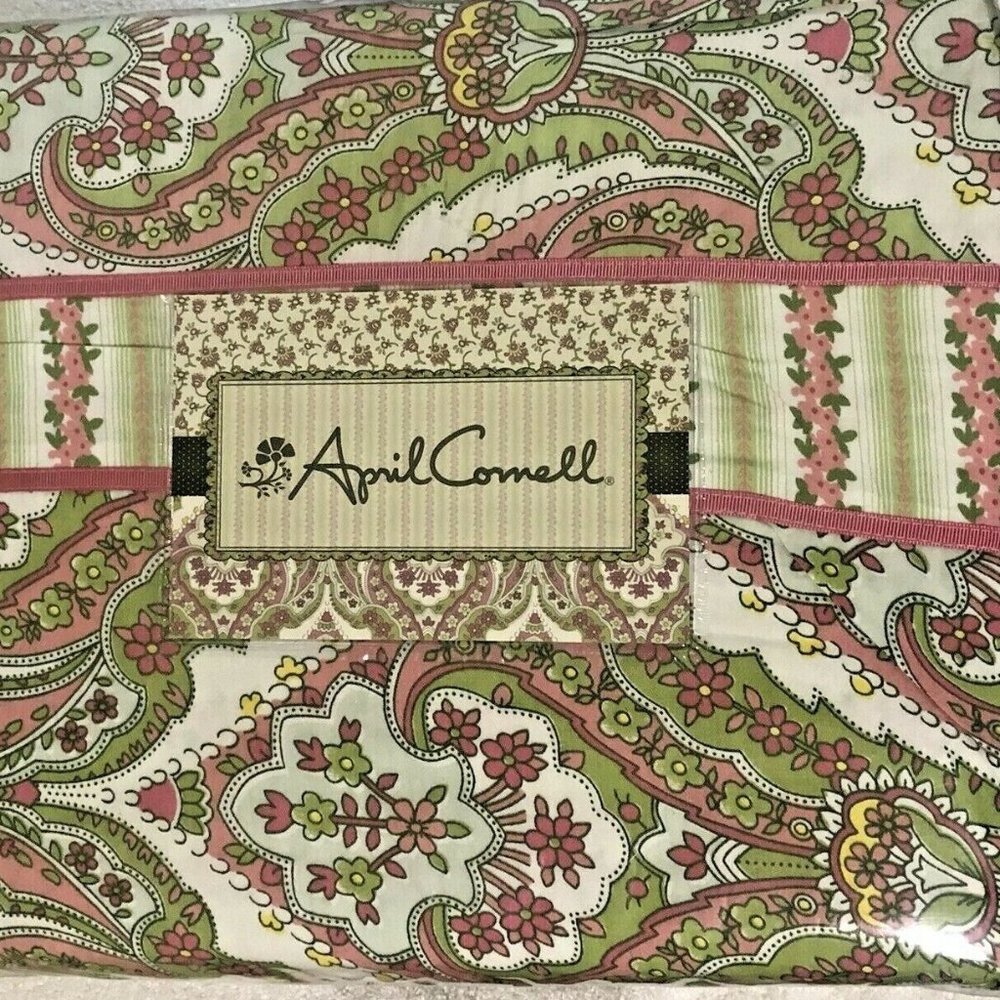 April Cornell Twin Duvet Cover and Sham Pink and Green Floral Girls Room New